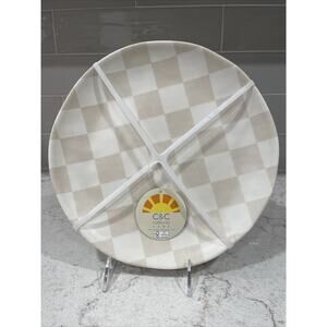 Set 4 C&C CALIFORNIA HOME Checkered Brown Tan Melamine 11" Dinner Plates Plate